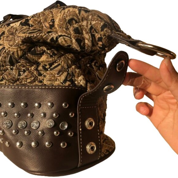 Rustic Couture medium maximalist  studs quilted handbag satchel bag - Picture 7 of 16